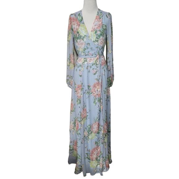 Yumi Kim Heart's Delight Blue Juliette Maxi Wrap Dress Long Sleeve Size Small - Picture 1 of 5